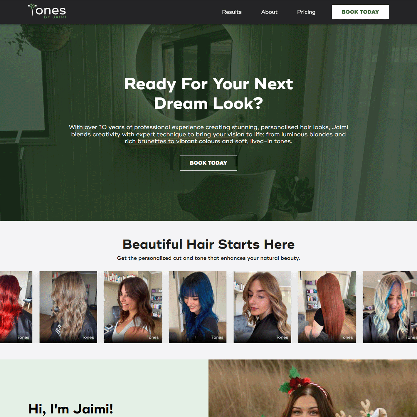 Tones By Jaimi hair salon website design